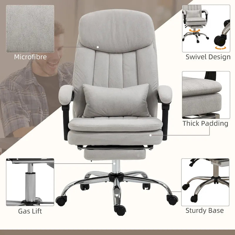 Fauteuil de bureau massant inclinable en microfibre gris clair/crème avec support lombaire – 1 place