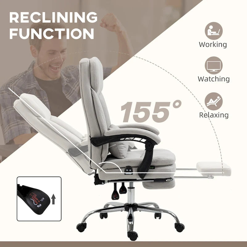 Fauteuil de bureau massant inclinable en microfibre gris clair/crème avec support lombaire – 1 place