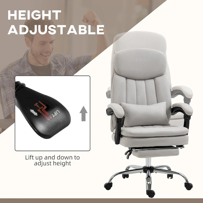 Fauteuil de bureau massant inclinable en microfibre gris clair/crème avec support lombaire – 1 place