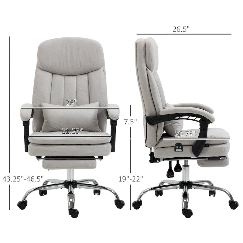 Fauteuil de bureau massant inclinable en microfibre gris clair/crème avec support lombaire – 1 place