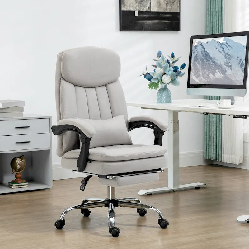 Fauteuil de bureau massant inclinable en microfibre gris clair/crème avec support lombaire – 1 place