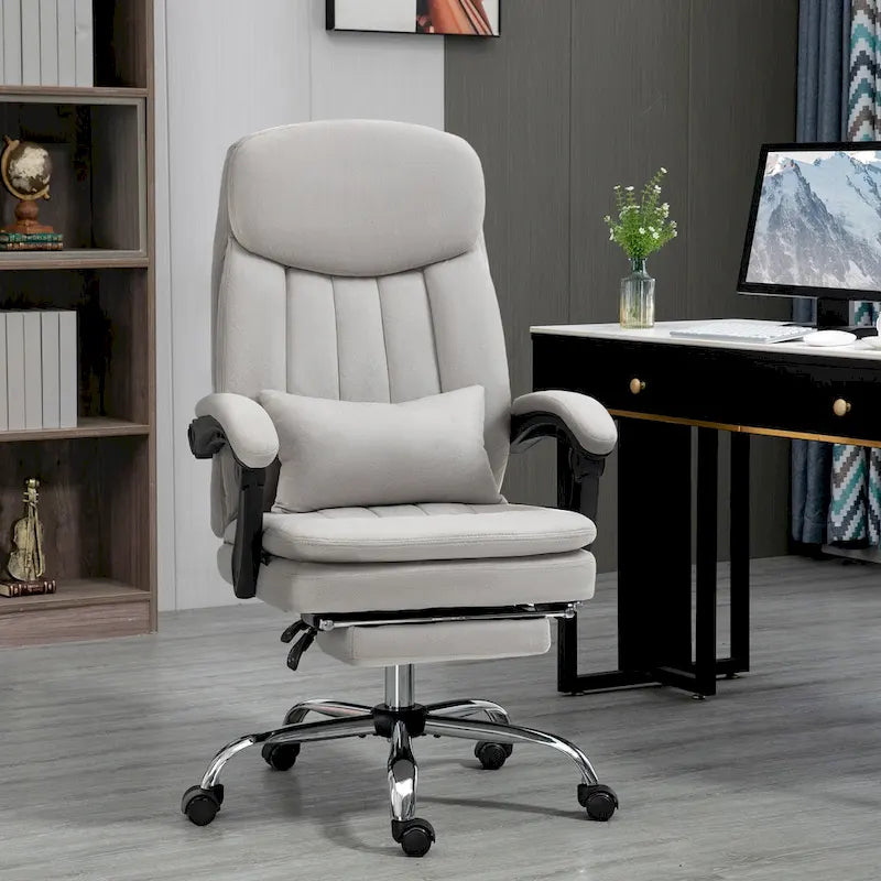 Fauteuil de bureau massant inclinable en microfibre gris clair/crème avec support lombaire – 1 place