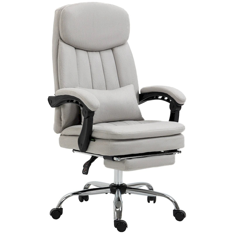 Fauteuil de bureau massant inclinable en microfibre gris clair/crème avec support lombaire – 1 place
