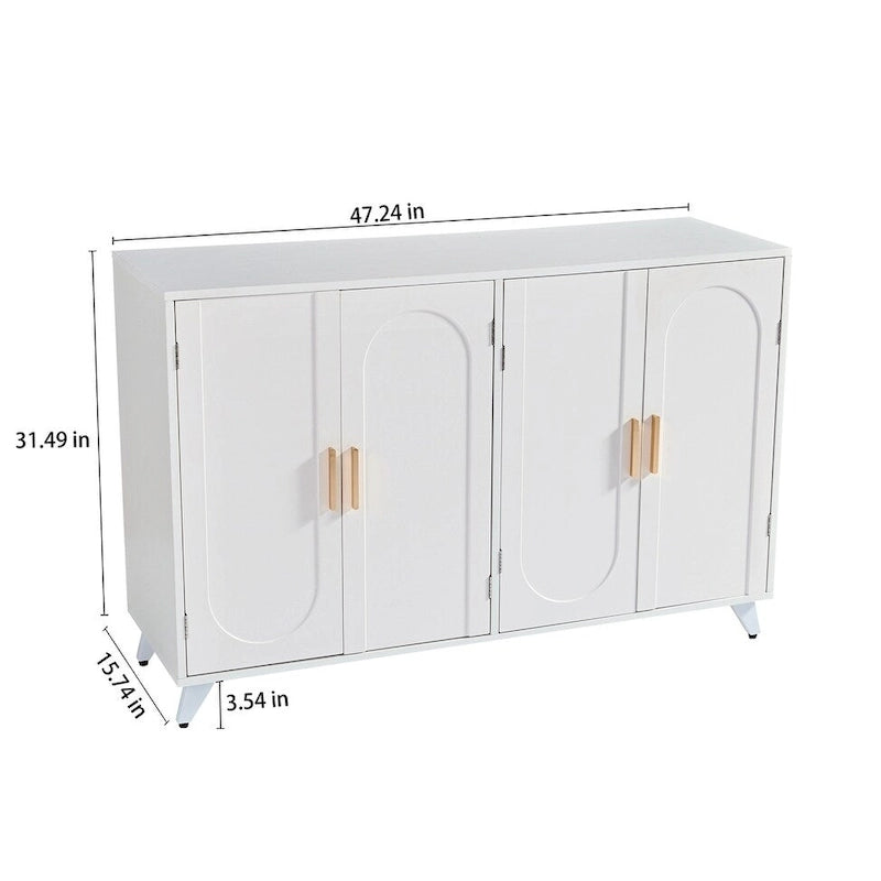 Buffet bahut 4 portes blanc et or avec motif ondulation d'eau et étagères amovibles – 1 pièce