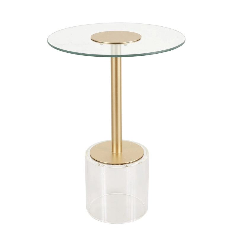 Table d'appoint avec plateau en acrylique transparent ou verre trempé et piètement en métal doré mat