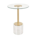 Table d'appoint avec plateau en acrylique transparent ou verre trempé et piètement en métal doré mat