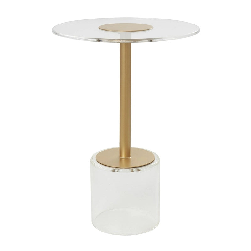 Table d'appoint avec plateau en acrylique transparent ou verre trempé et piètement en métal doré mat