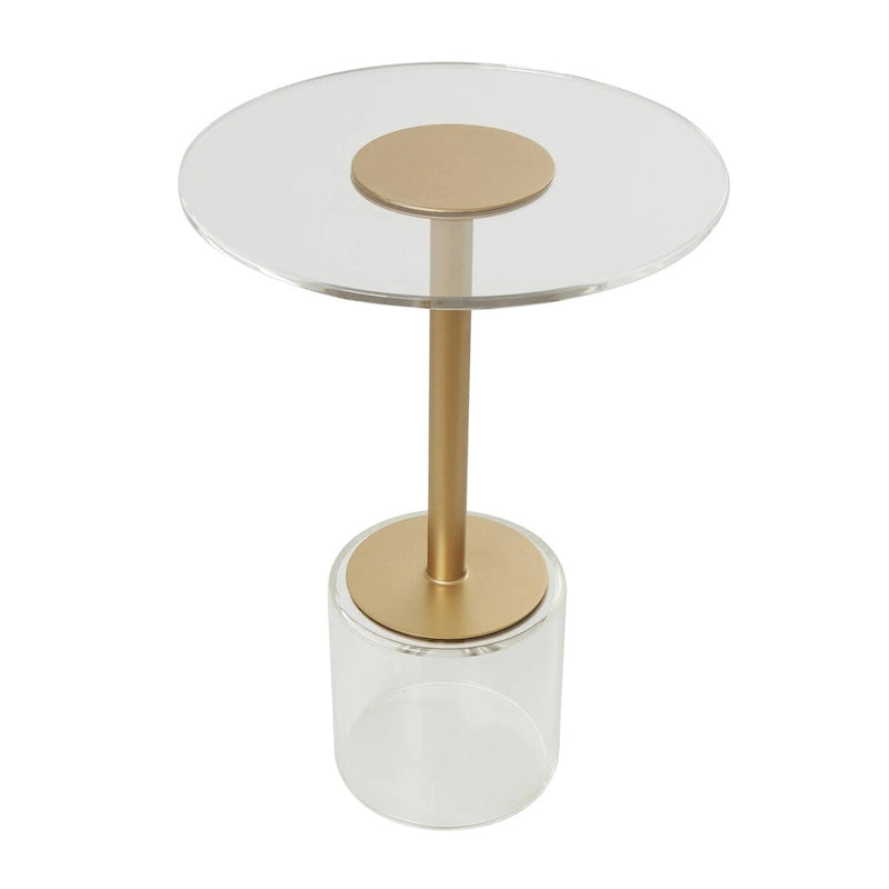 Table d'appoint avec plateau en acrylique transparent ou verre trempé et piètement en métal doré mat