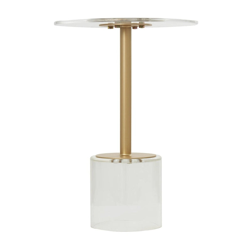 Table d'appoint avec plateau en acrylique transparent ou verre trempé et piètement en métal doré mat