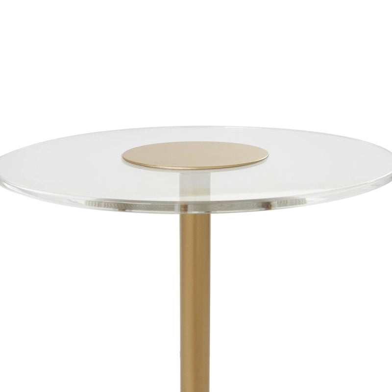 Table d'appoint avec plateau en acrylique transparent ou verre trempé et piètement en métal doré mat