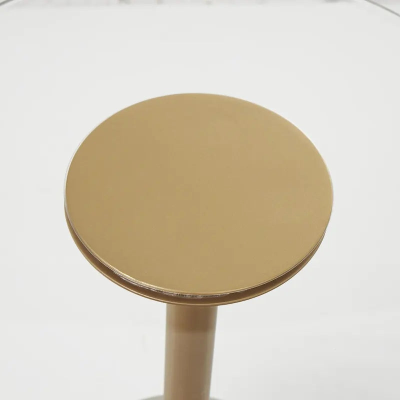 Table d'appoint avec plateau en acrylique transparent ou verre trempé et piètement en métal doré mat