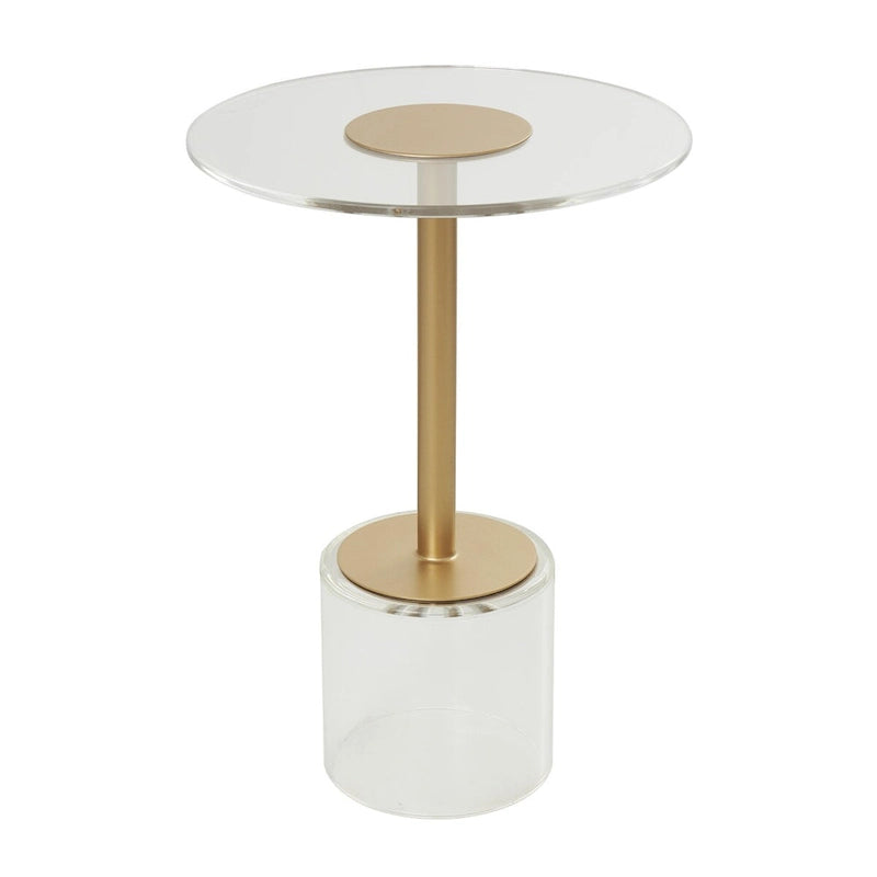 Table d'appoint avec plateau en acrylique transparent ou verre trempé et piètement en métal doré mat