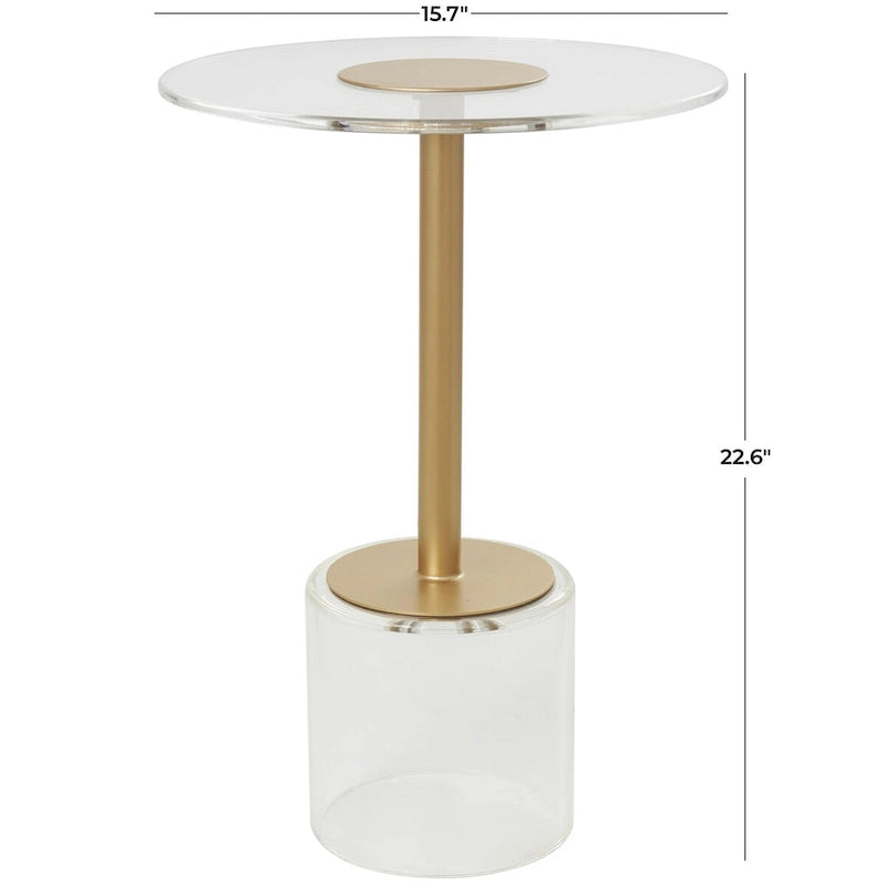 Table d'appoint avec plateau en acrylique transparent ou verre trempé et piètement en métal doré mat