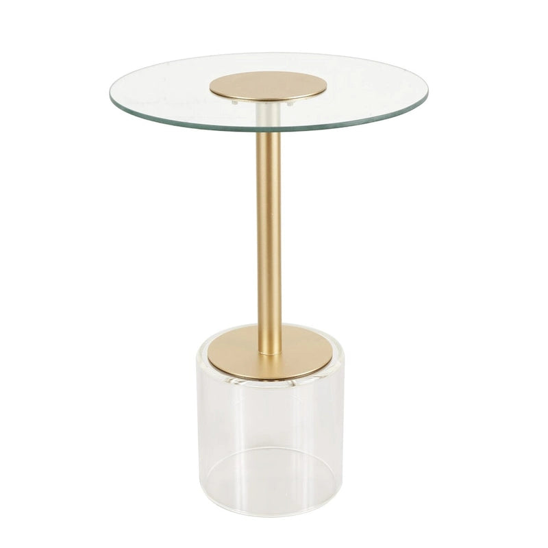 Table d'appoint avec plateau en acrylique transparent ou verre trempé et piètement en métal doré mat