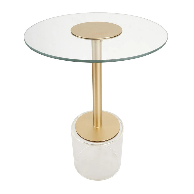 Table d'appoint avec plateau en acrylique transparent ou verre trempé et piètement en métal doré mat