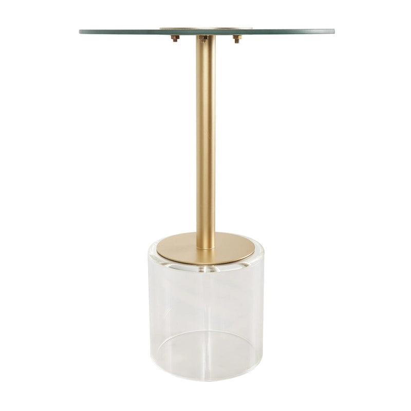 Table d'appoint avec plateau en acrylique transparent ou verre trempé et piètement en métal doré mat