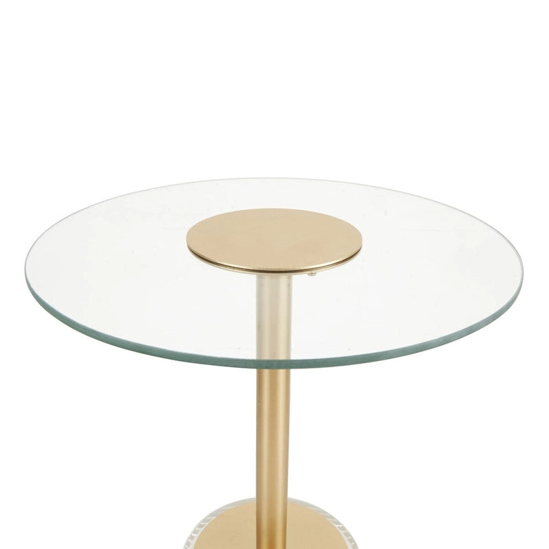 Table d'appoint avec plateau en acrylique transparent ou verre trempé et piètement en métal doré mat