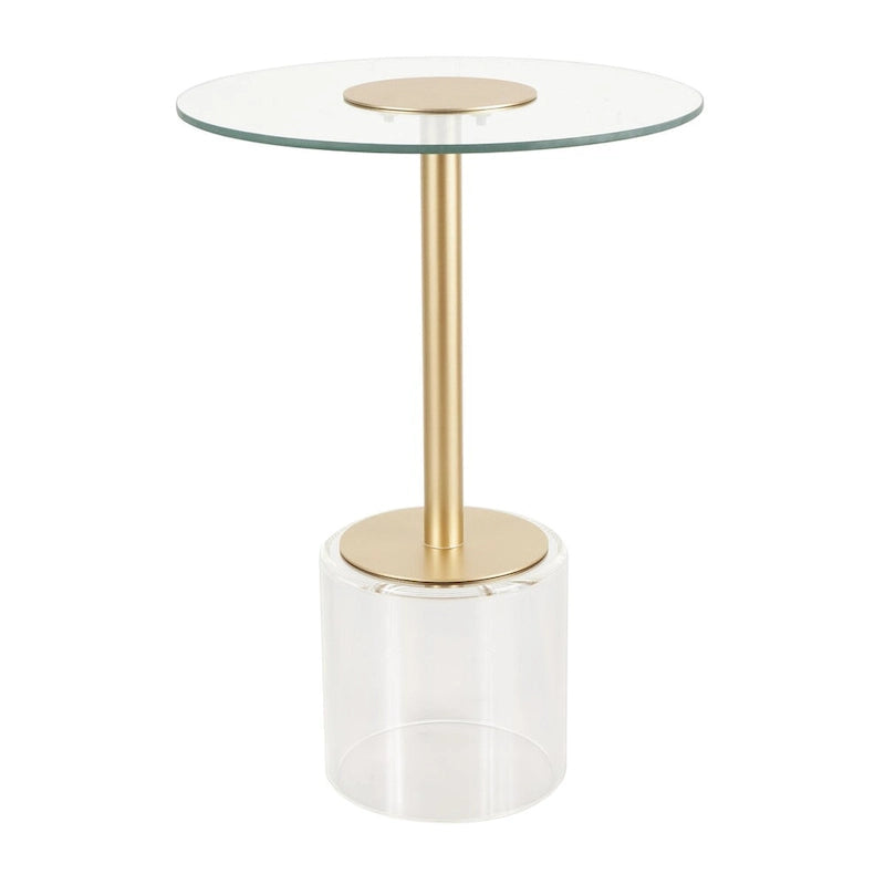 Table d'appoint avec plateau en acrylique transparent ou verre trempé et piètement en métal doré mat