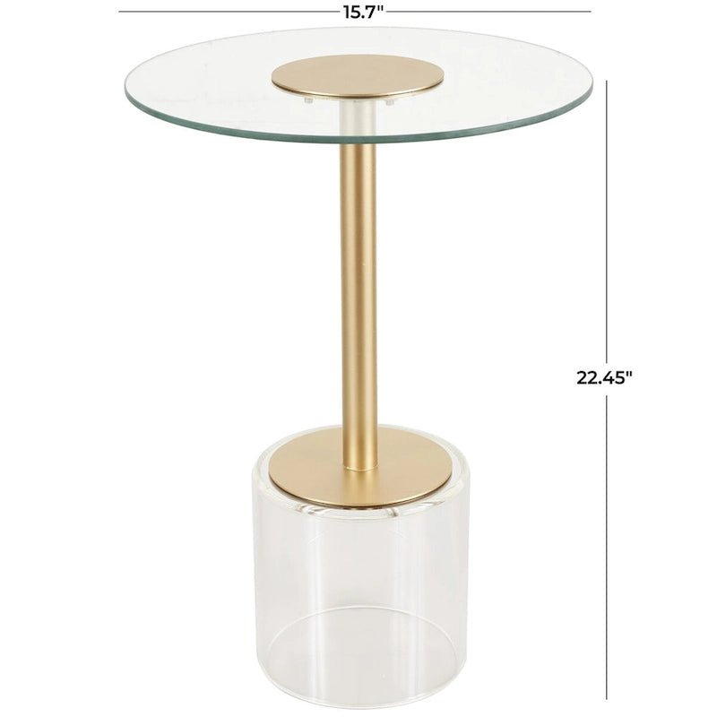 Table d'appoint avec plateau en acrylique transparent ou verre trempé et piètement en métal doré mat